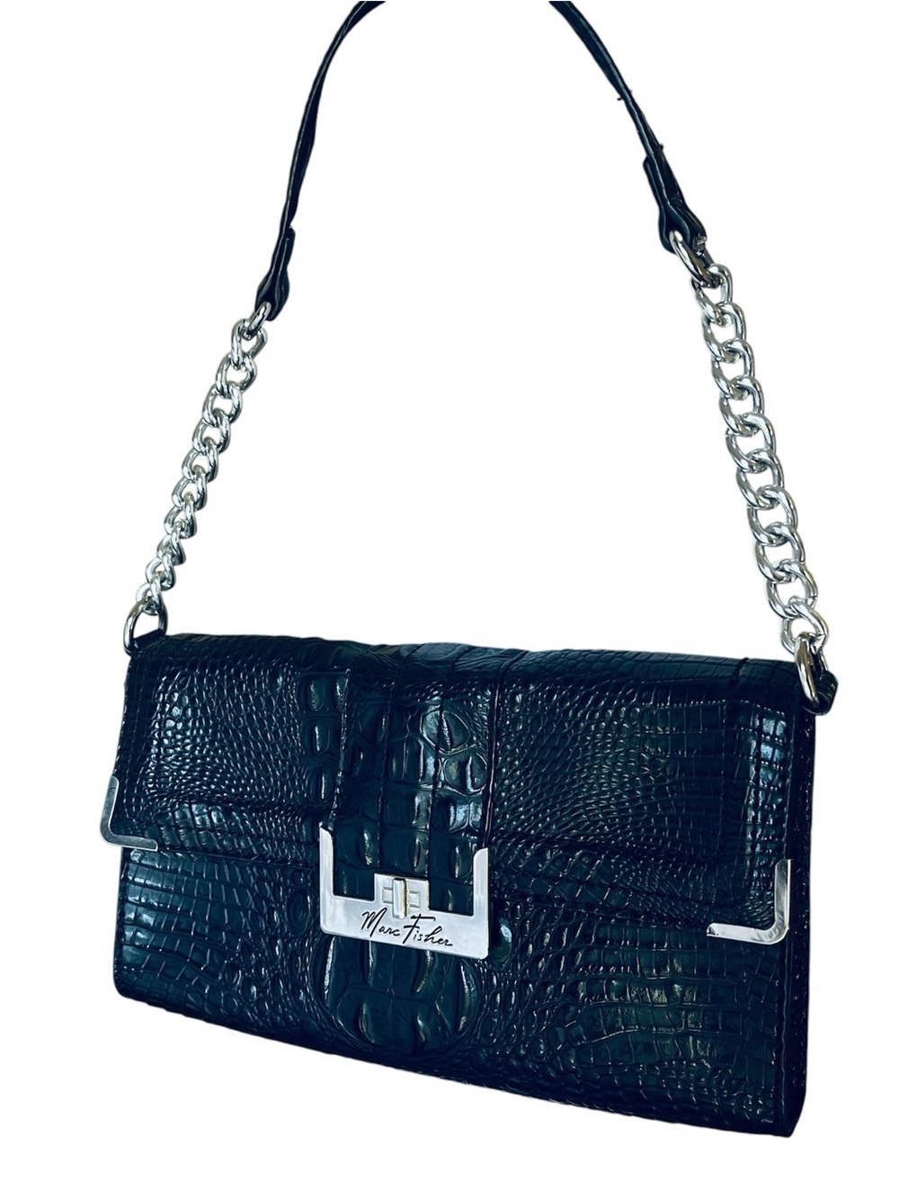 👜 Marc Fisher Black Croc
Shoulder Bag Like New Y2K
Chain Clutch